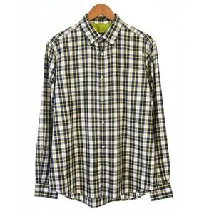 Stone Rose Plaid Check Shirt Navy Blue Yellow Large Performance Fabric Mint $155